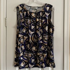 Kasper Women's Sleeveless Top with Blue and Tan Circles